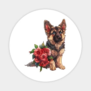 Valentine German Shepherd Dog Giving Flowers Magnet